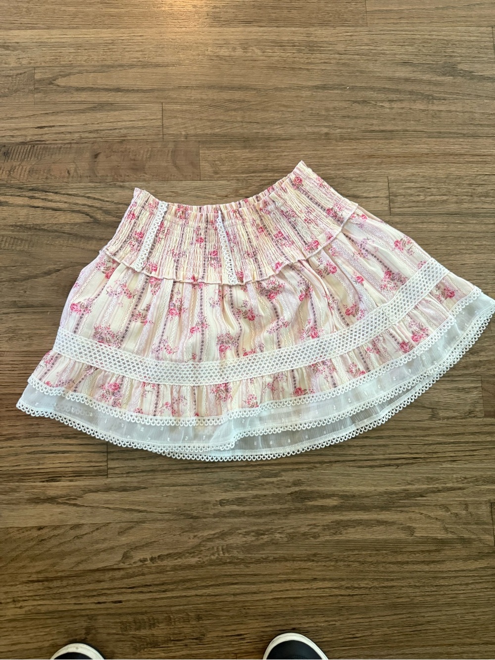 Katie J NYC Pink Floral Tiered Lace Skirt